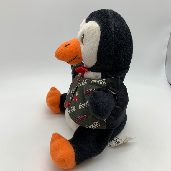 Vintage Coca-Cola Bottle Logo Print Outfit Penguin Small 6" Beanie Plush 1998 - Picture 8 of 12